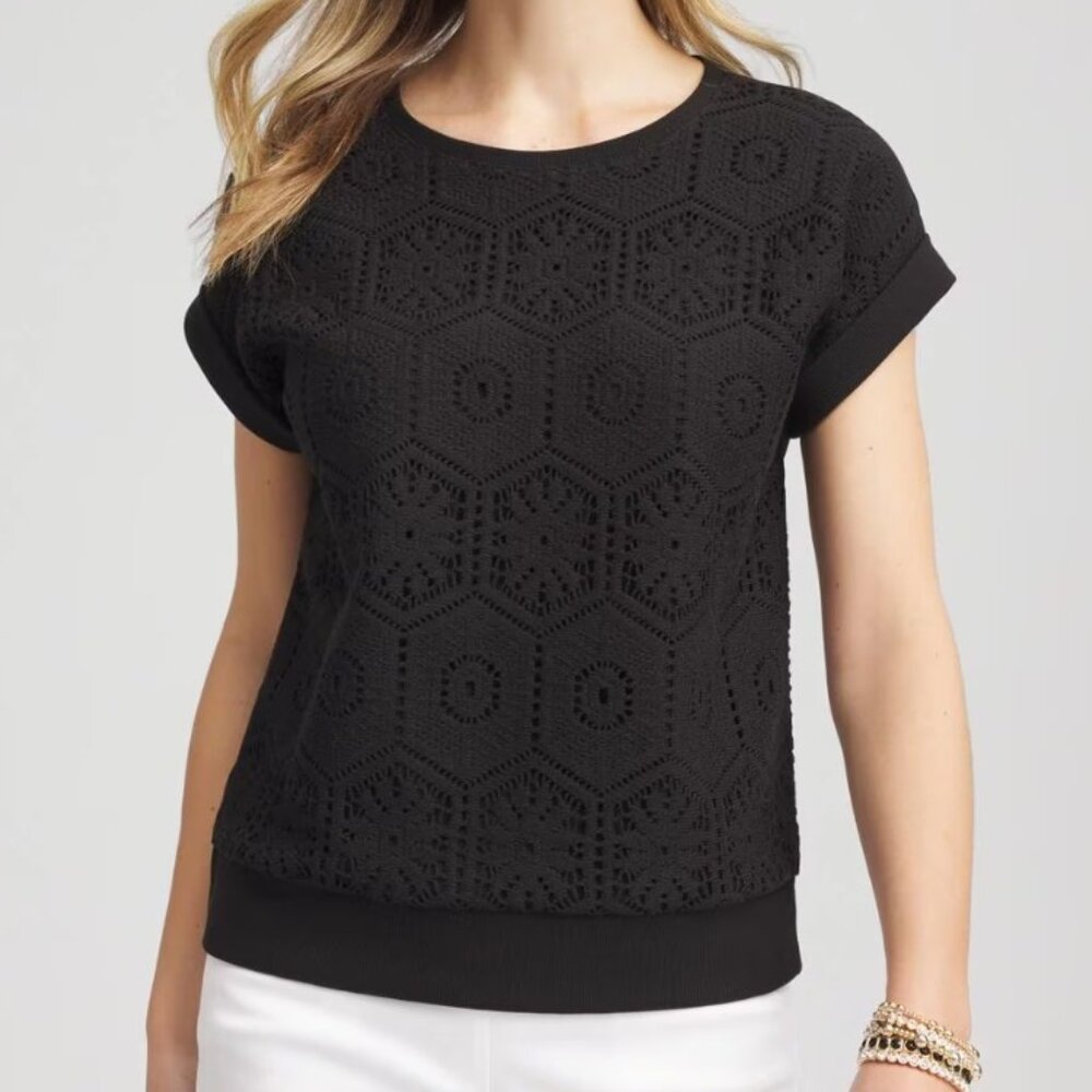 Chico's Crocheted Front Tee, Chico's size 00 (XS), NWT